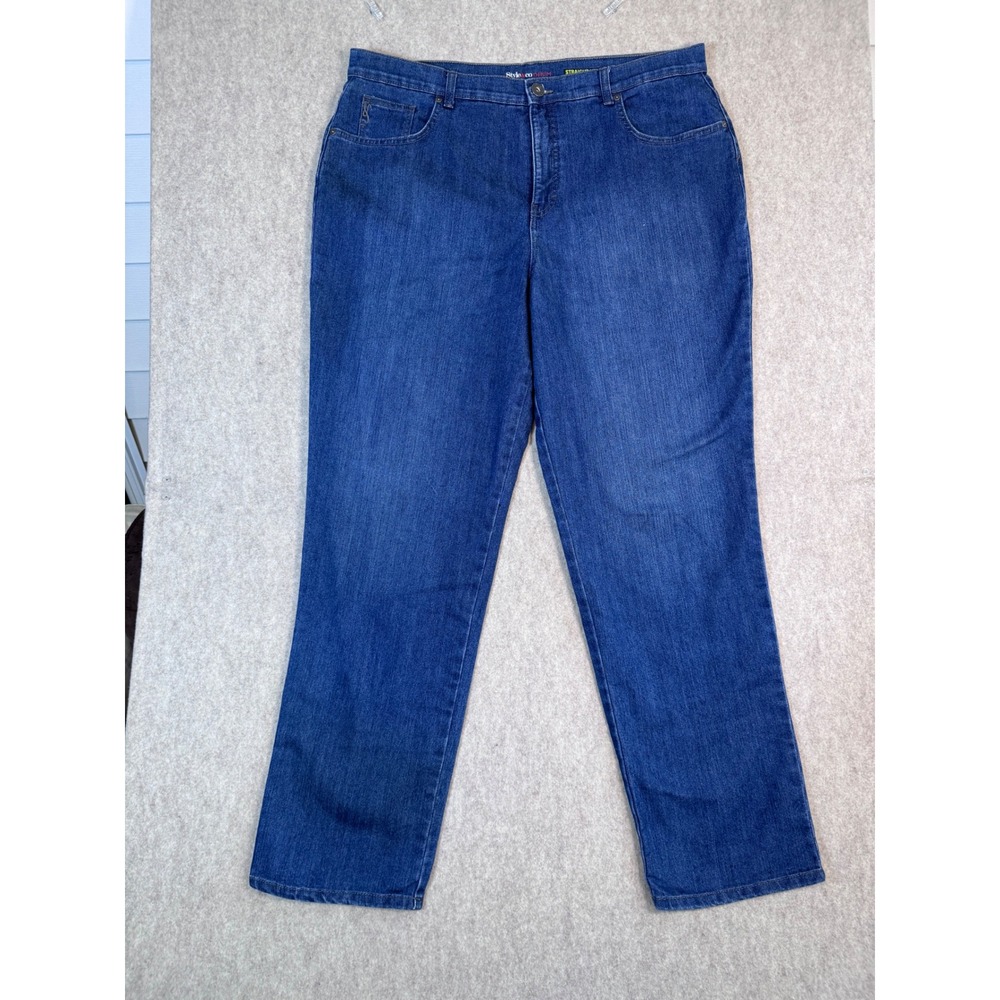 Style & Co Denim Womens 18 Straight Leg Jeans Medium Wash Blue Stretch Classic
